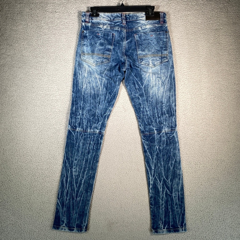 Southpole Mens Skinny Jeans Blue Acid Wash Red Accents Size 30x29 - Picture 3 of 11